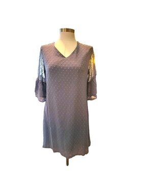 Blue Tunic Dress Square Dot Sheer Bell Sleeves Womans Medium NWT Jj3404